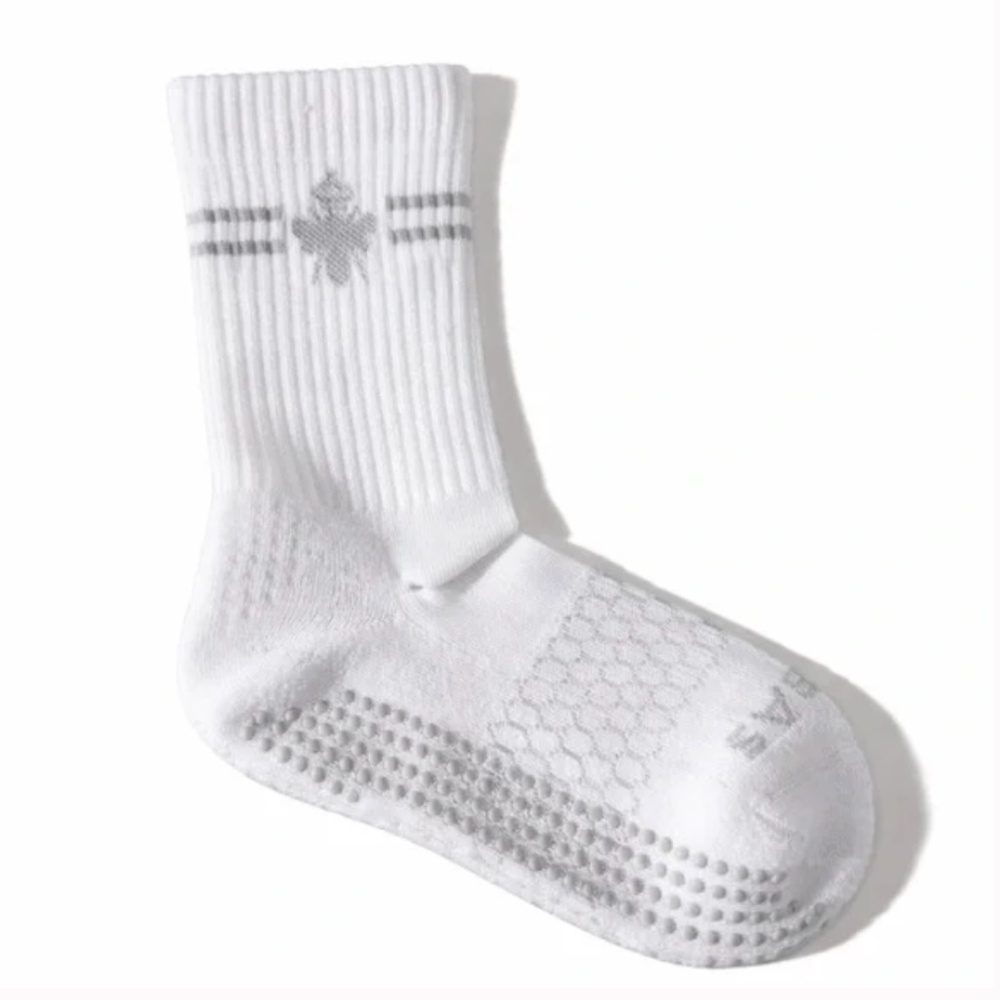 Bombas Gripper Half Calf Socks Women White Non-Slip Crew Pilates Yoga M NEW